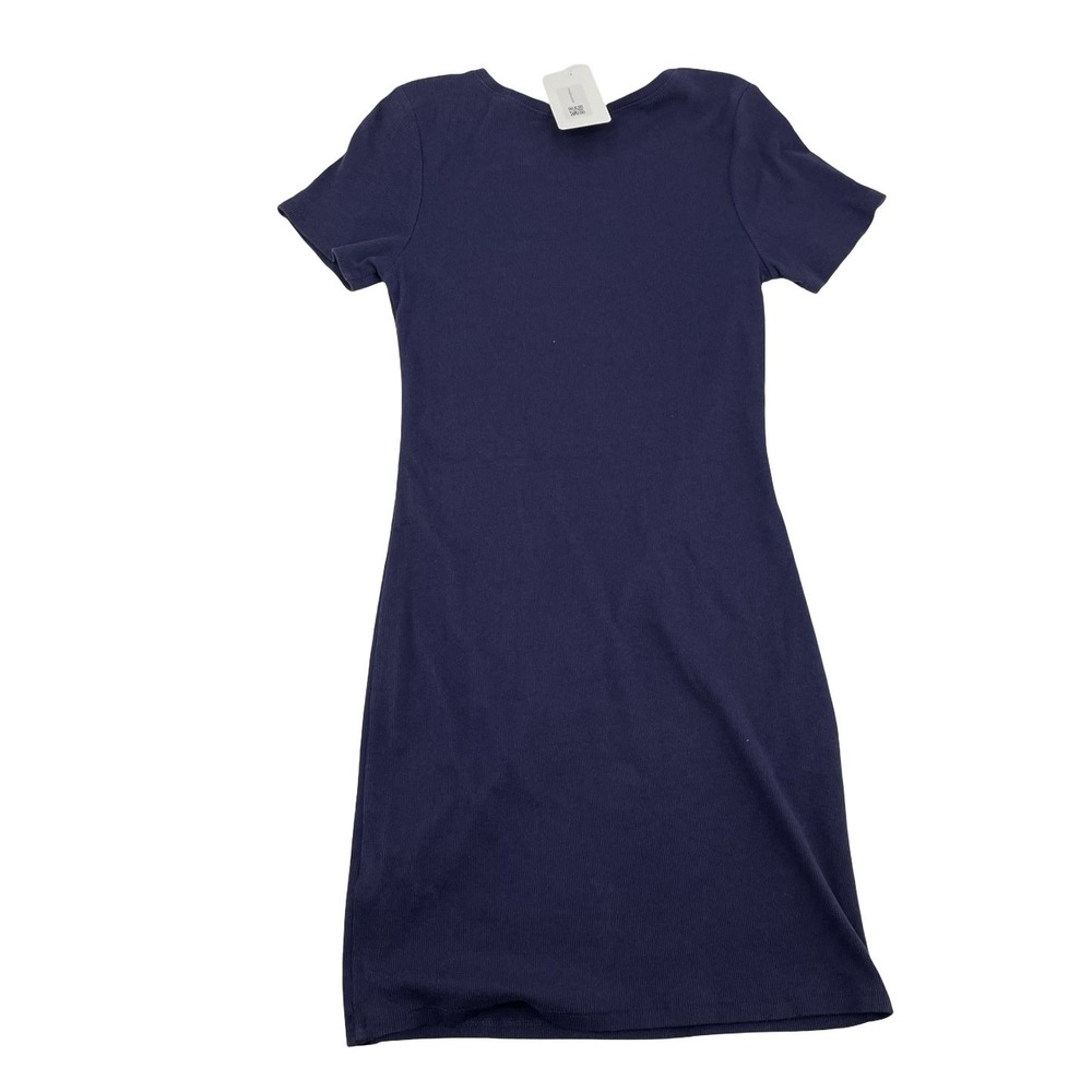 Open Edit Women's Mini Dress Ribbed Navy Blue Cotton Blend Medium